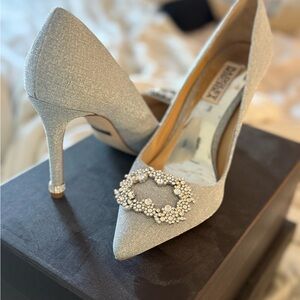 Badgley Mischka Silver Heels with Crystal Embellishment